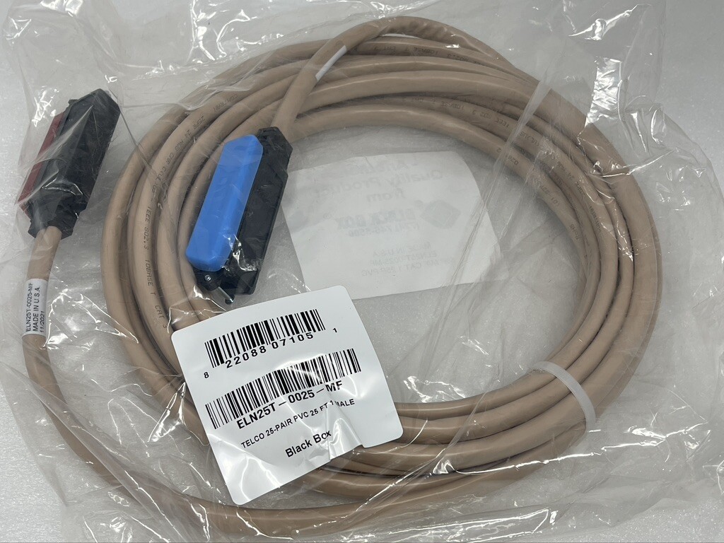NEW Black Box ELN25T-0025-MF 25-FT 25-pair Trunk CAT3 TELCO CABLE MALE / FEMALE