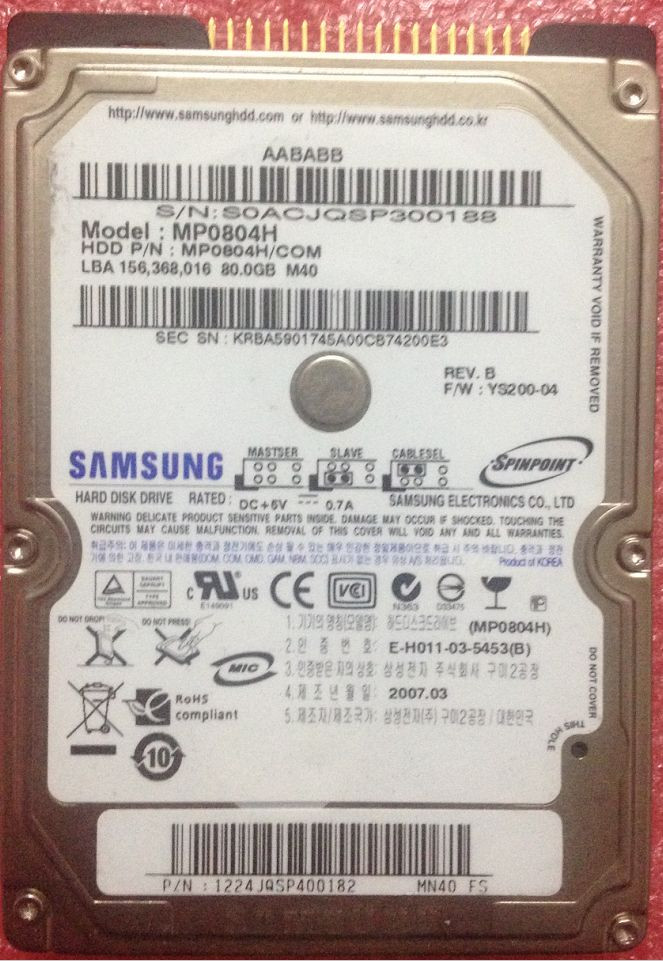 SAMSUNG 80 GB 80GB 5400 RPM 8M 2.5" (MP0804H) IDE PATA HDD For Laptop Hard Drive