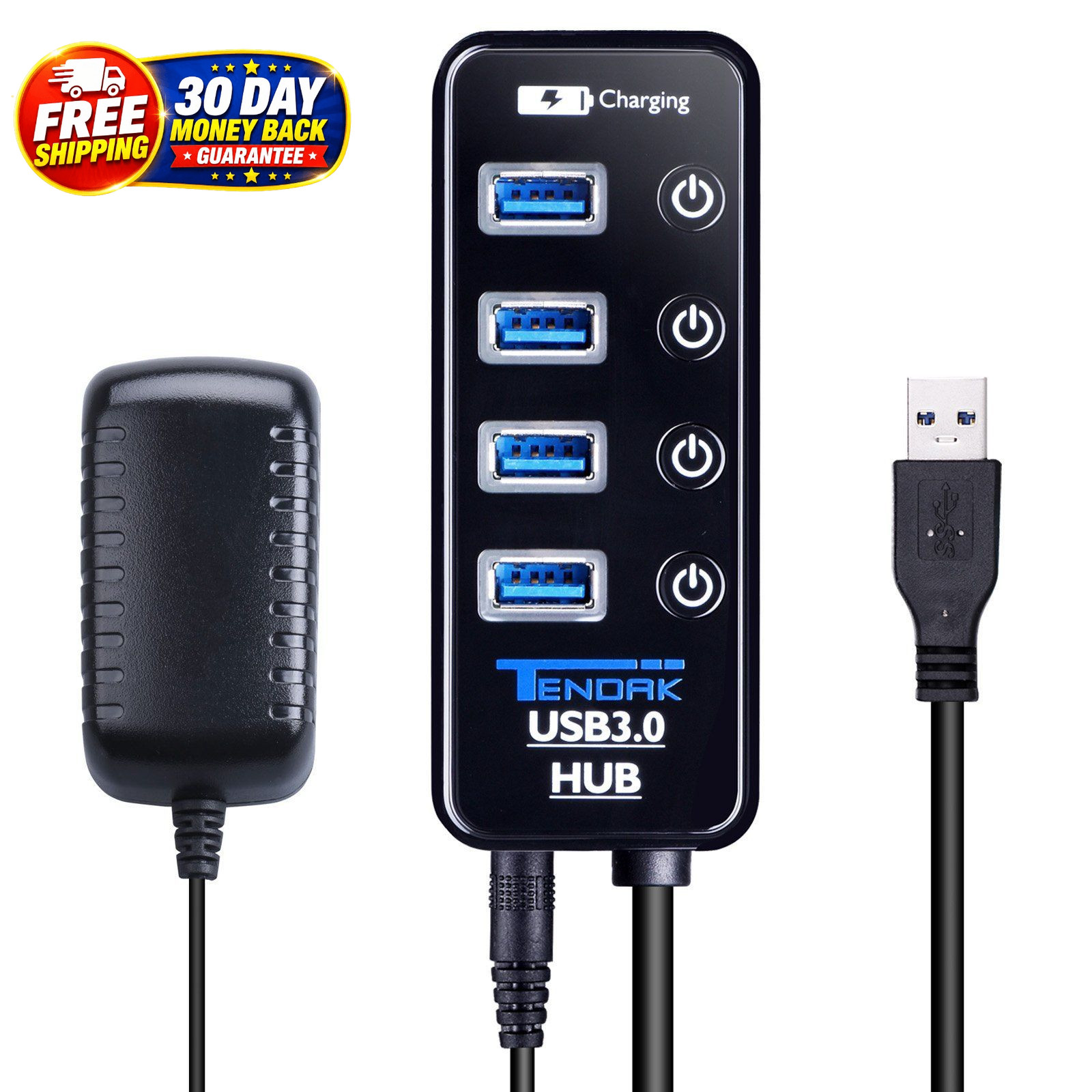 USB 3.0 Hub, Tendak USB Hub with 4 USB 3.0 Data Ports + 1 USB Smart Charging Por