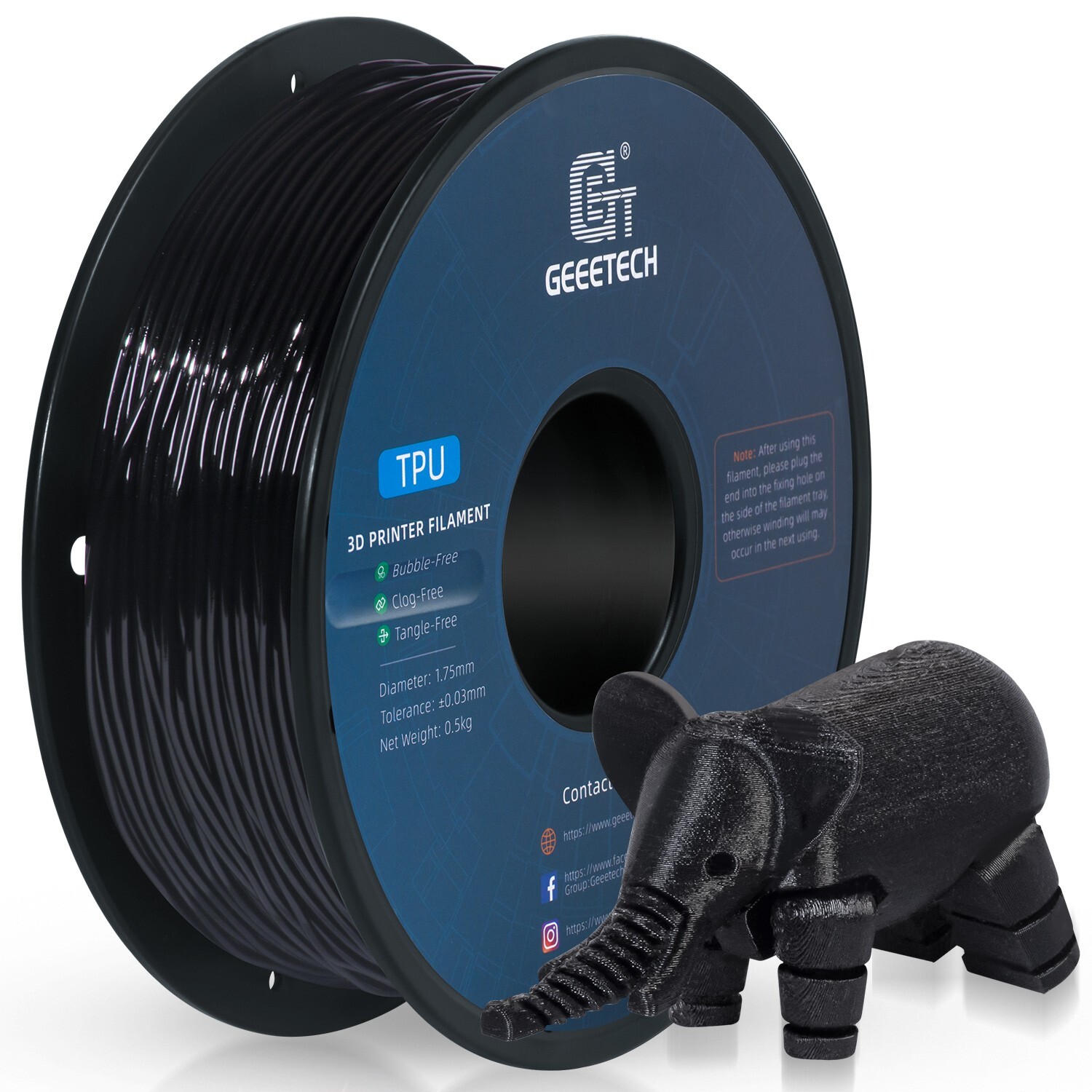 Geeetech 1.75mm TPU 3D Printer Filament 1KG Soft & High Elasticity Filament US