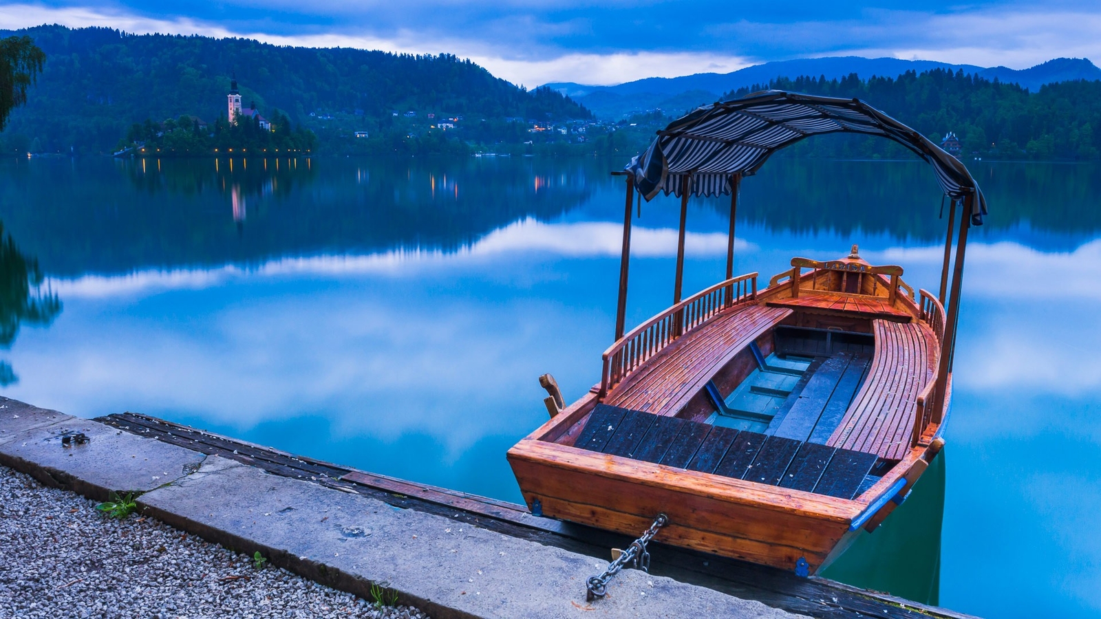 Landscape slovenia lake bled boat vehicle outdoors water Custom Gaming Mat Desk