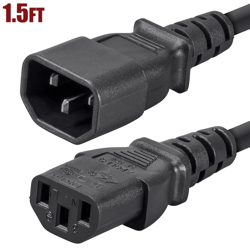 1.5FT 16/3 Power Cable Extension Cord IEC 60320 C14 Male to C13 Female 13A 125V