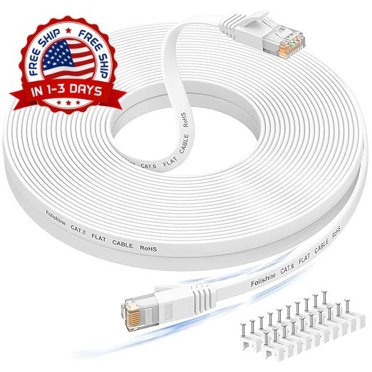 Cable de internet 100 pies viene con 20 abrazaderas para cables. Cat 6 Ethernet