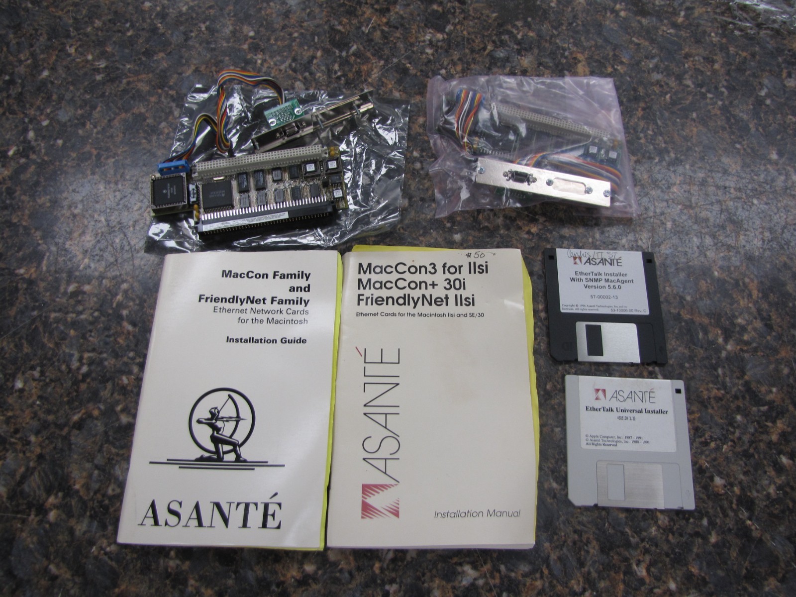 Lot (2) Asante 09-0005-00 Mac Con 30ie MCPT Ethernet board for Mac IIsi or SE30