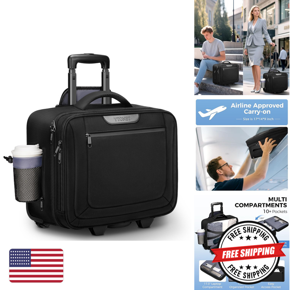 Ytonet Rolling Laptop Bag Large Black Waterproof Polyester 173400