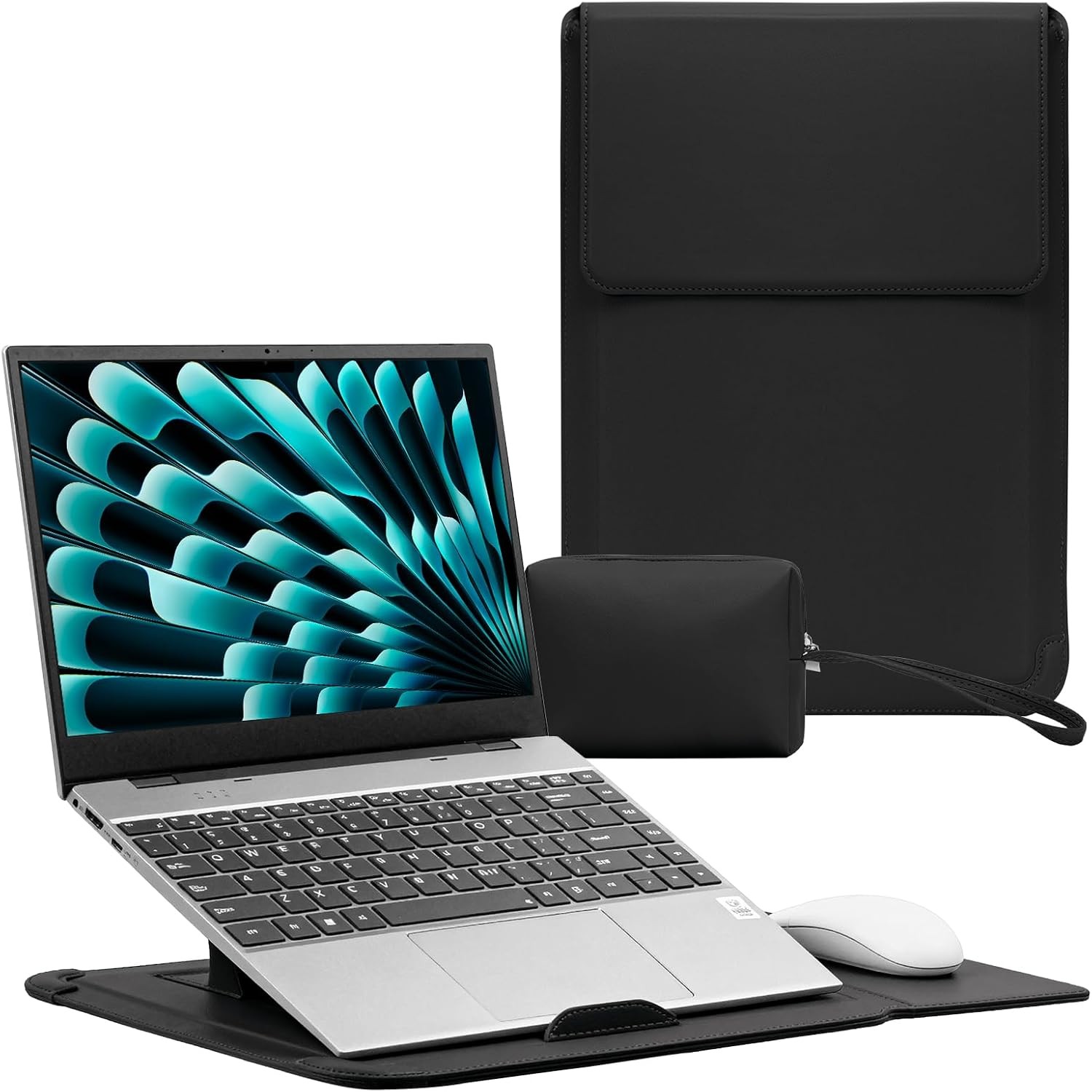 15-16 inch Laptop Sleeve Case, PU Leather 3-in-1 Cover for 15-16 inch Laptops