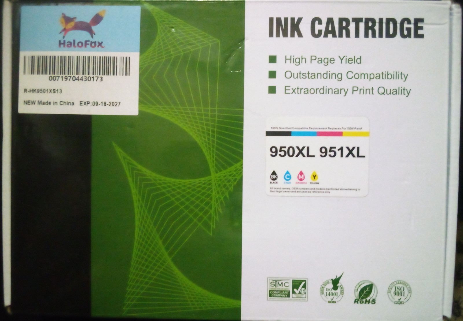 HaloFox 950XL 951XL Ink Cartridges Black Cyan Magenta Yellow 4 Pk 