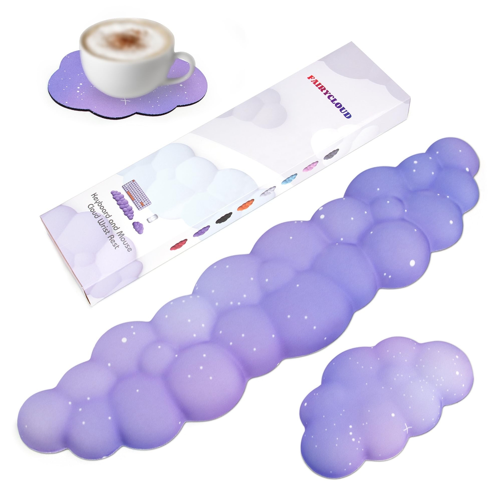 Cloud Wrist Rest Set for Keyboard and Mouse, Includes Cute Coaster, with Comp...