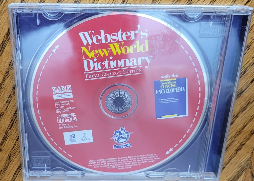 WEBSTER'S NEW WORLD DICTIONARY THIRD COLLEGE EDITION, JEWEL CASE, CDROM, TESTED