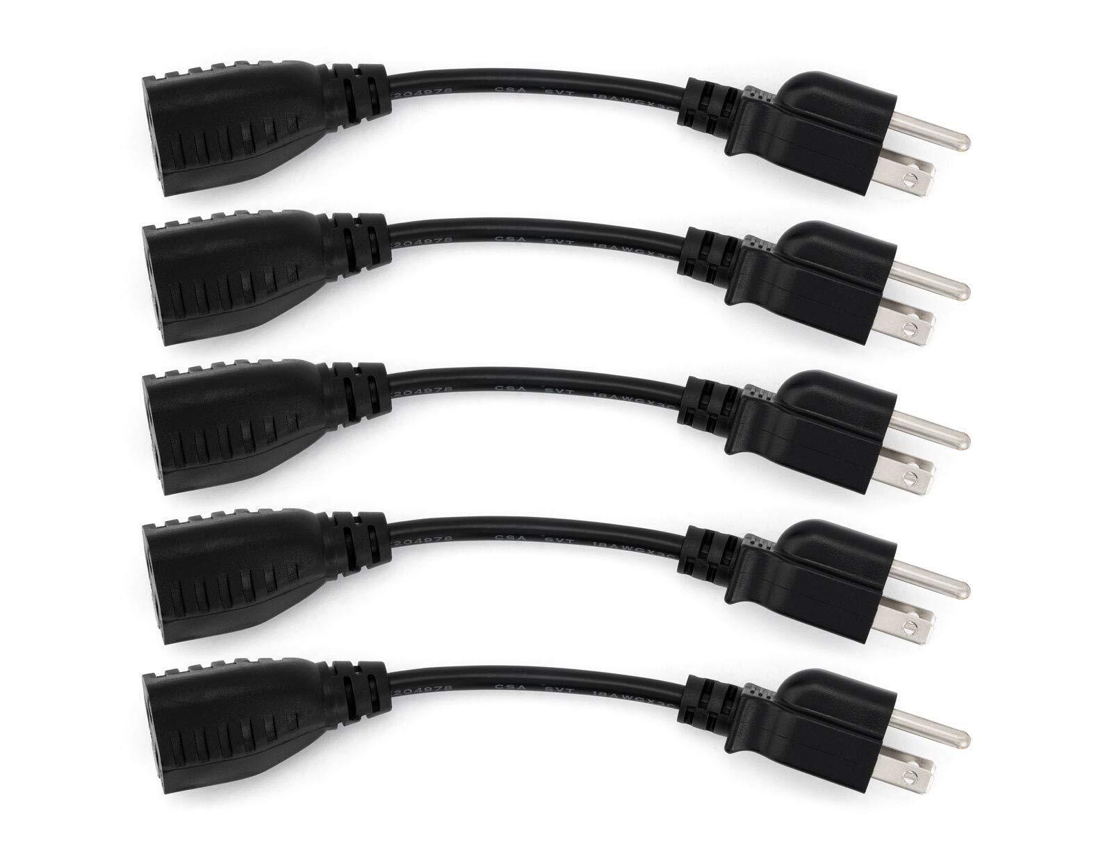 6-Inch Power Extension Cable, 5-Pack, Outlet Saver, 18 AWG