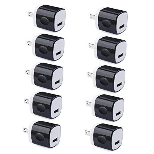Wall Adapter 10 Pack, 1A 5V Single Port Charger Power USB Plug Charging Black