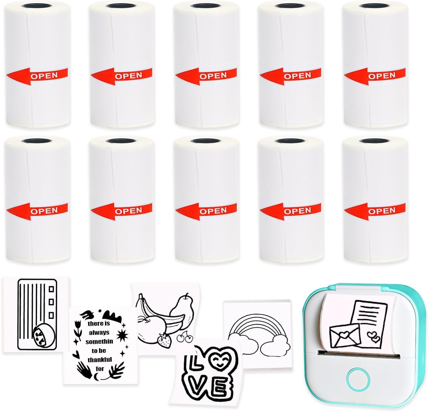 10 Rolls 53x28mm Mini Printer Paper - 10 White Compatible with M02/T02 Printe...
