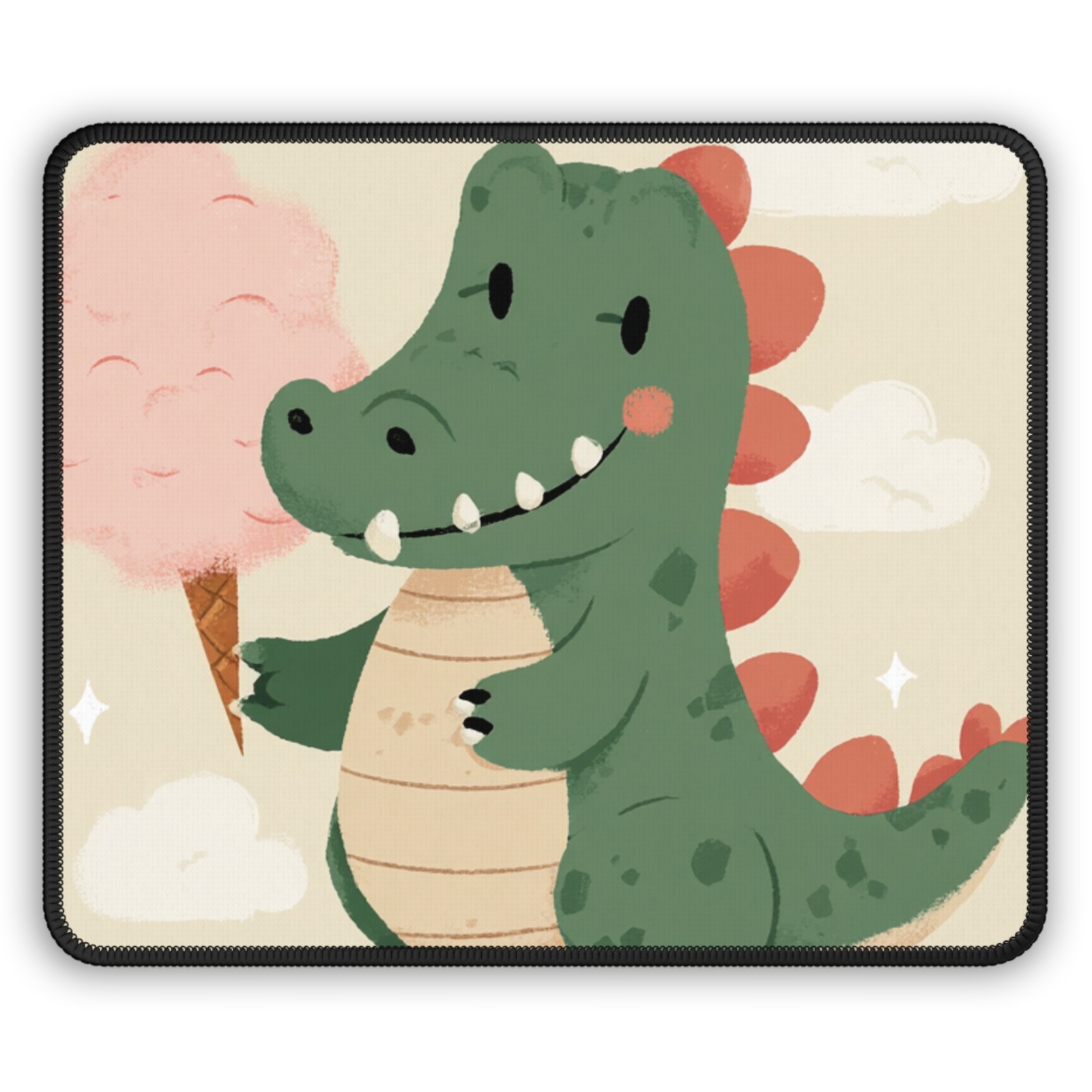 Cute Dino Eating Cotton Candy Gaming Mouse Pad | Kawaii Dinosaur