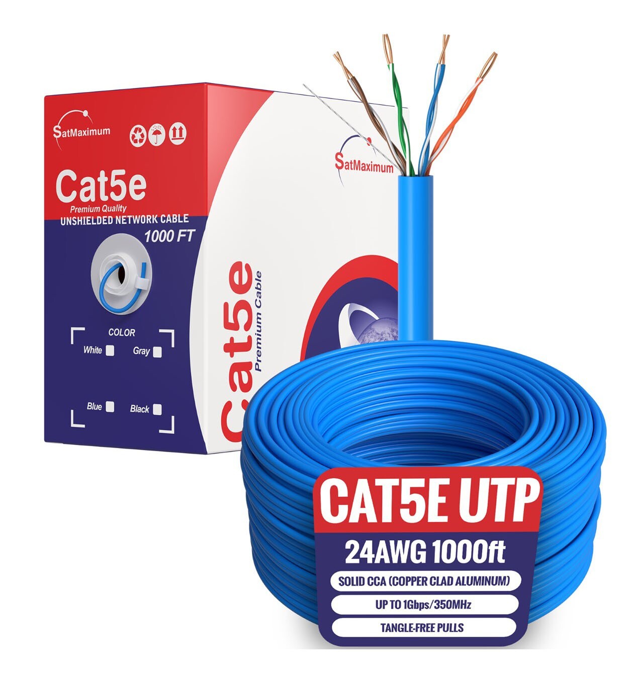 1000ft CAT5e UTP Ethernet Network Cable 24AWG RJ45 LAN CCA Solid Bulk Wire Blue