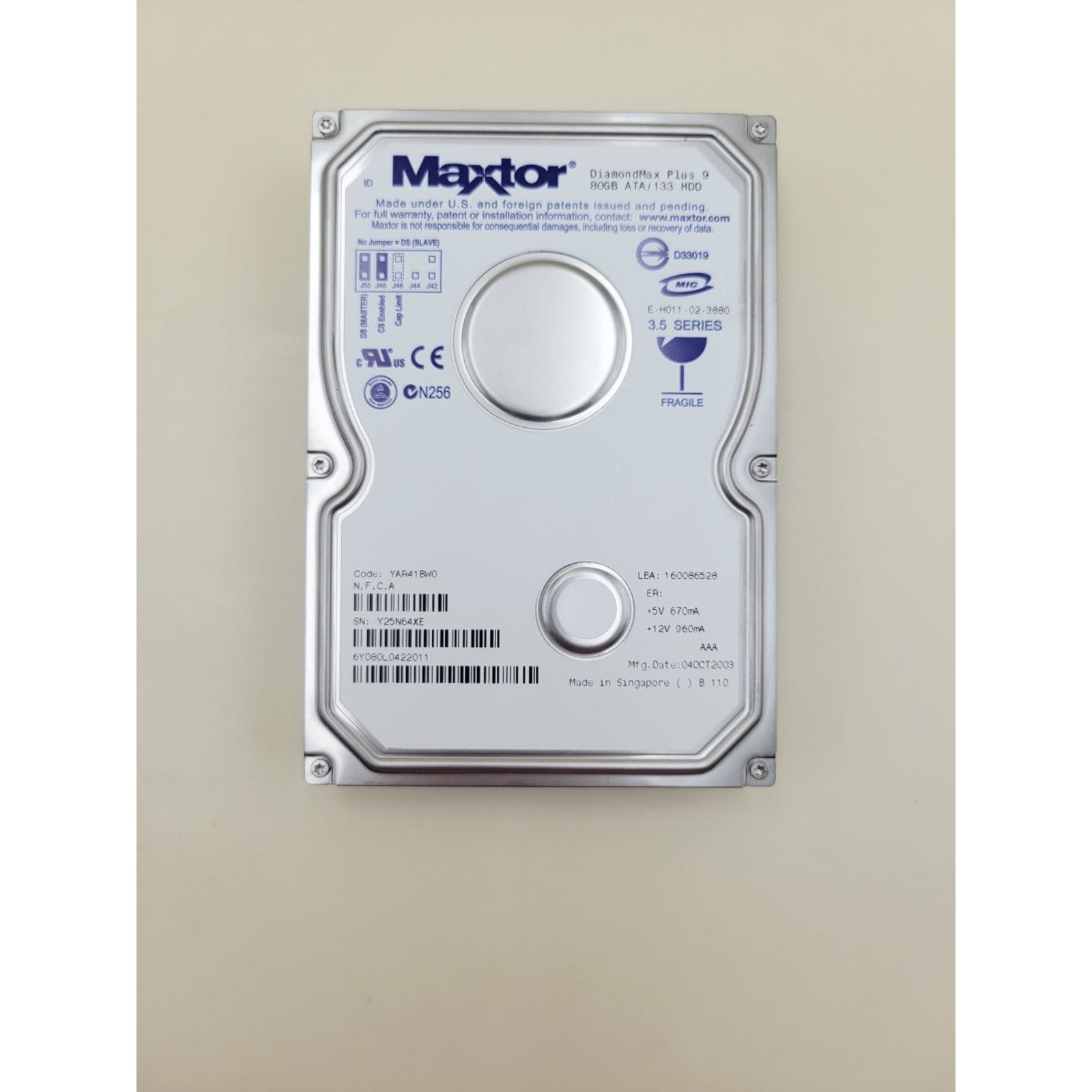 Maxtor Diamond Max Plus 9 Internal Hard Drive Silver 3.5 Inch Diamondmax 80gb