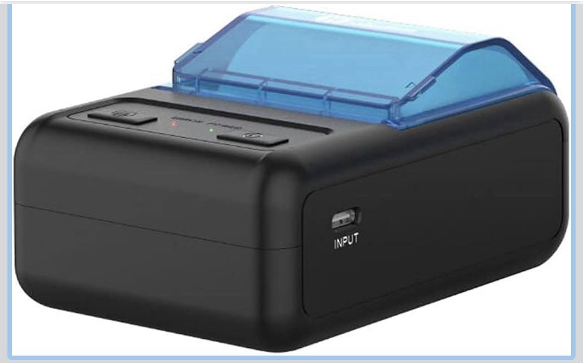 Portable Thermal Receipt Printer - Black &Blue, MHT-P11, USB, Bluetooth, Travel