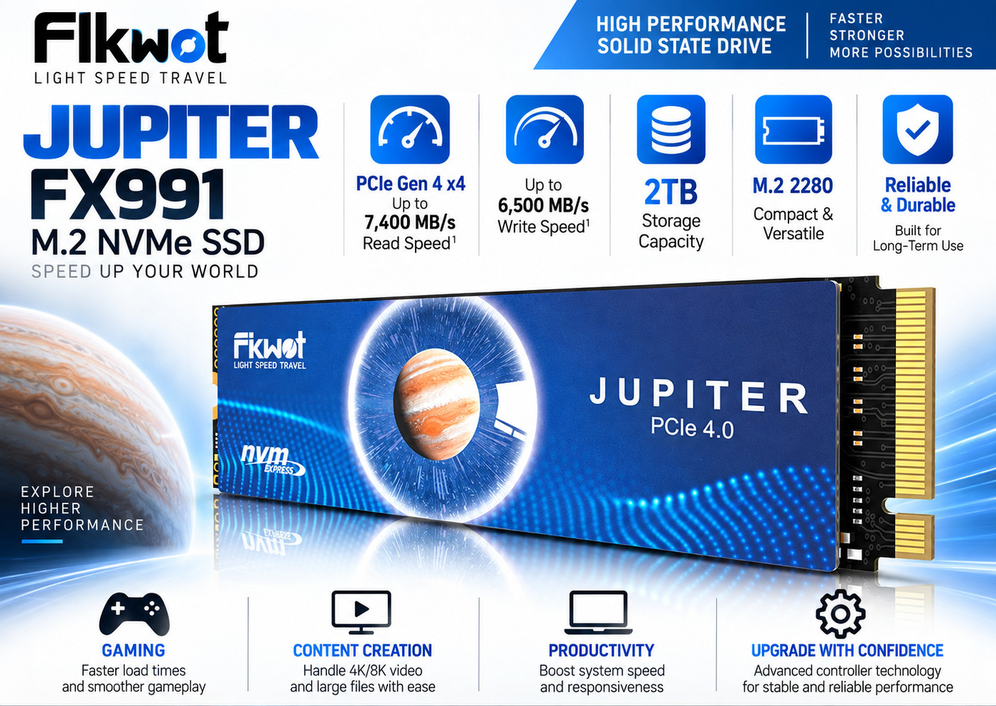 NEW SEALED Fikwot FX991 2TB PCIe NVMe M2 Gen 4x4 7000MB/S SSD Solid State Drive