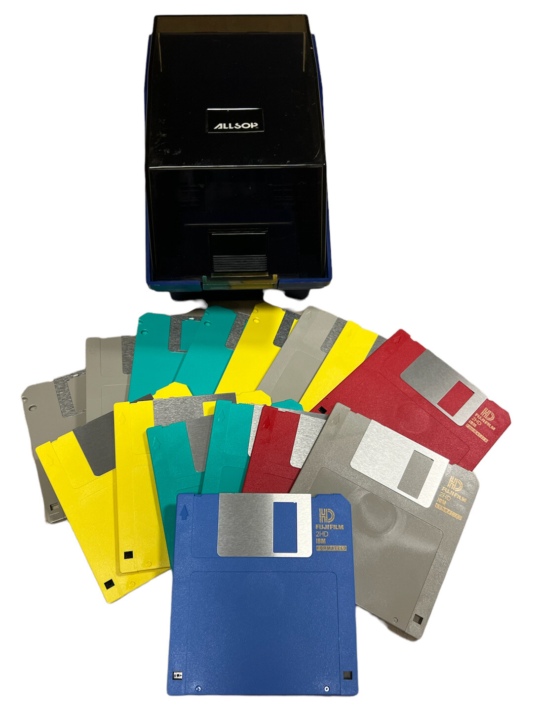 3.5” Floppy Diskettes Fujifilm 2HD IBM Formatted Color Lot 15 rare Allsop Case