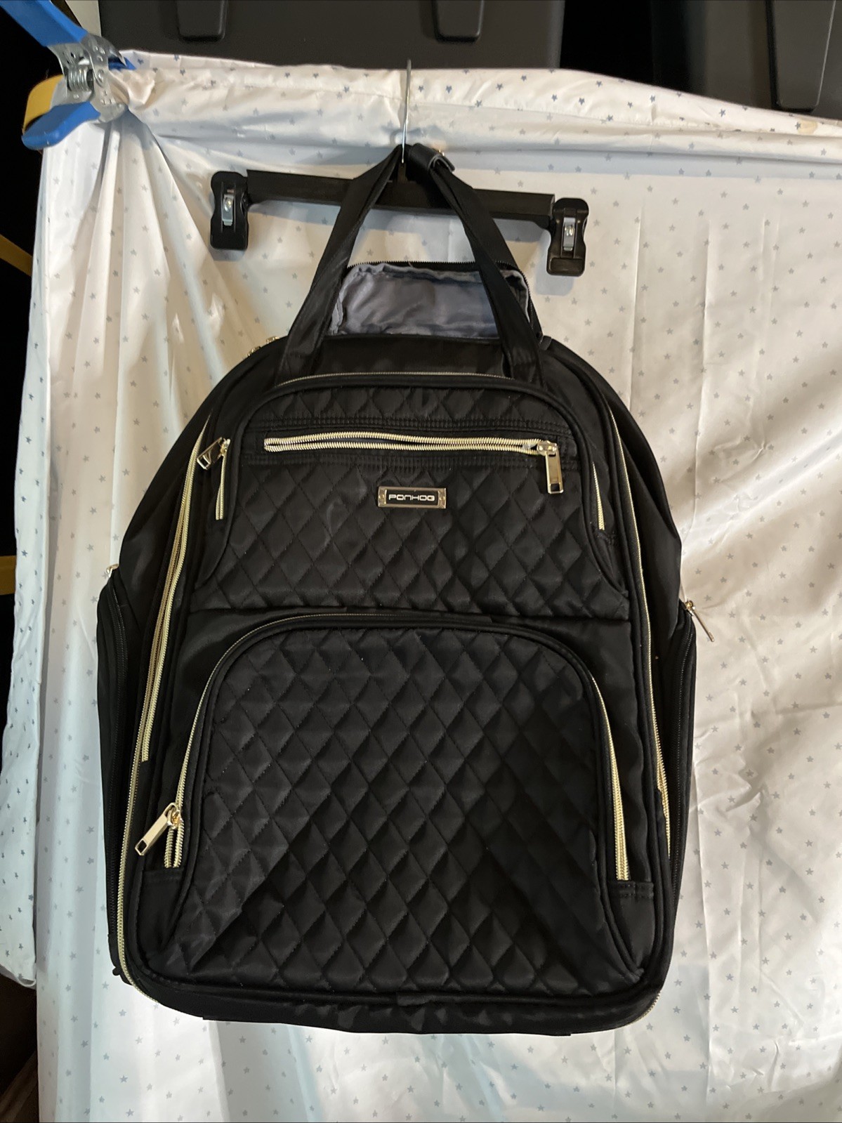Rare Rolling Laptop Bag Backpack Wheeled Computer Bag Black Gold