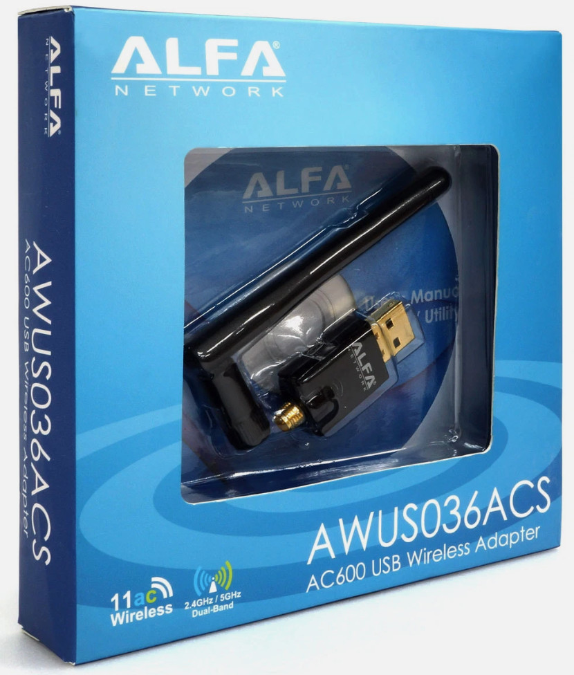Alfa AWUS036ACS 802.11ac 600Mbps USB Dual Band Long Range WiFi USB Adapter AC600