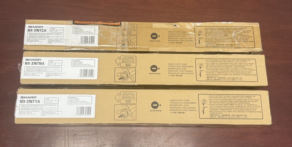 Genuine Sharp MX-31NT Toner Cartridge Lot Of 3 Cyan Magenta Yellow OEM Sealed