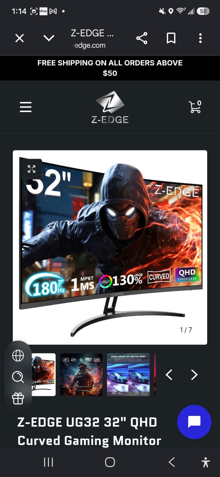 Z-EDGE UG32 32" Curved QHD 2560x1440 VA LED 180Hz 1ms HDMI/DP