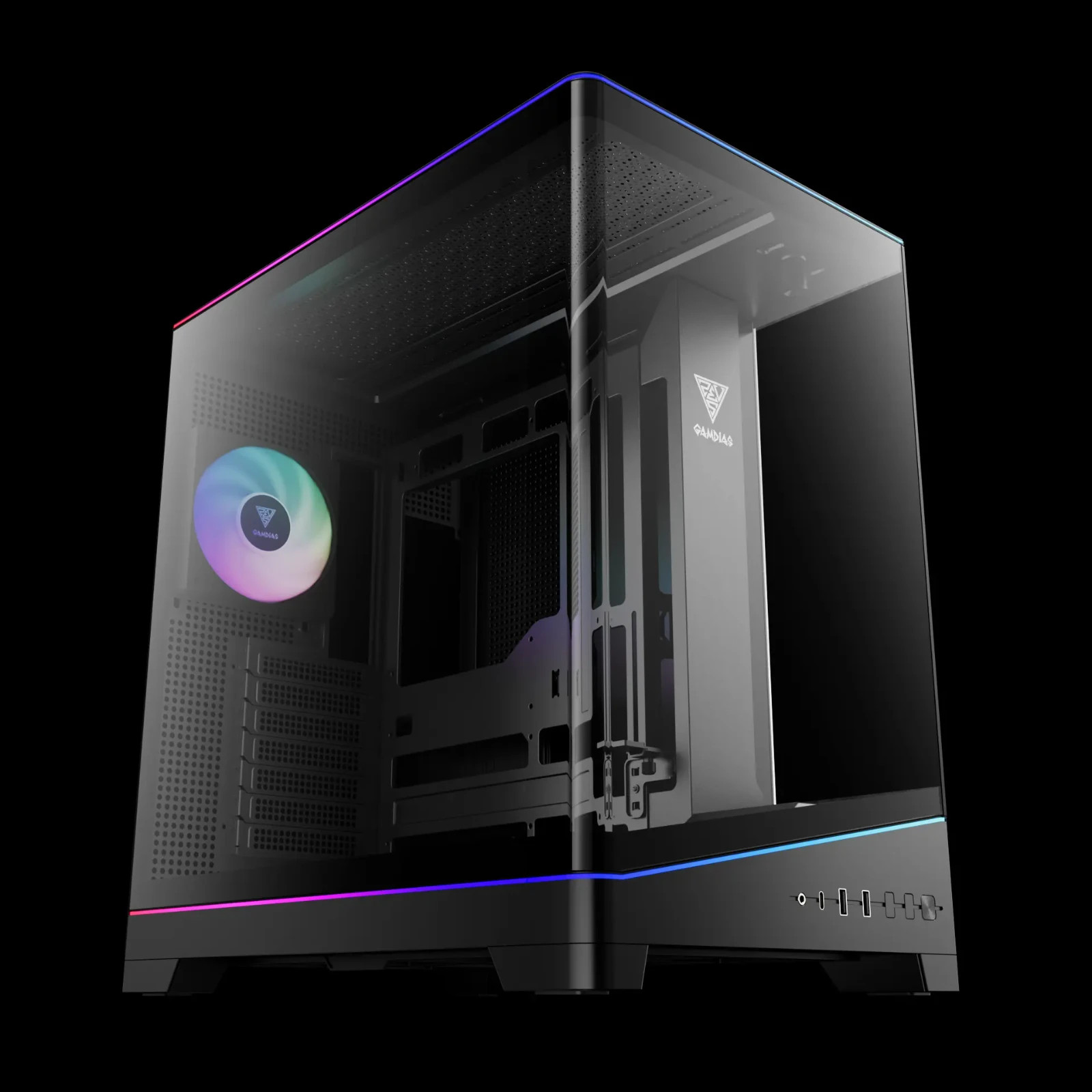 GAMDIAS ATLAS P6 CG Black ATX Panoramic Enclosure 4x ARGB USB-C with LED Platform