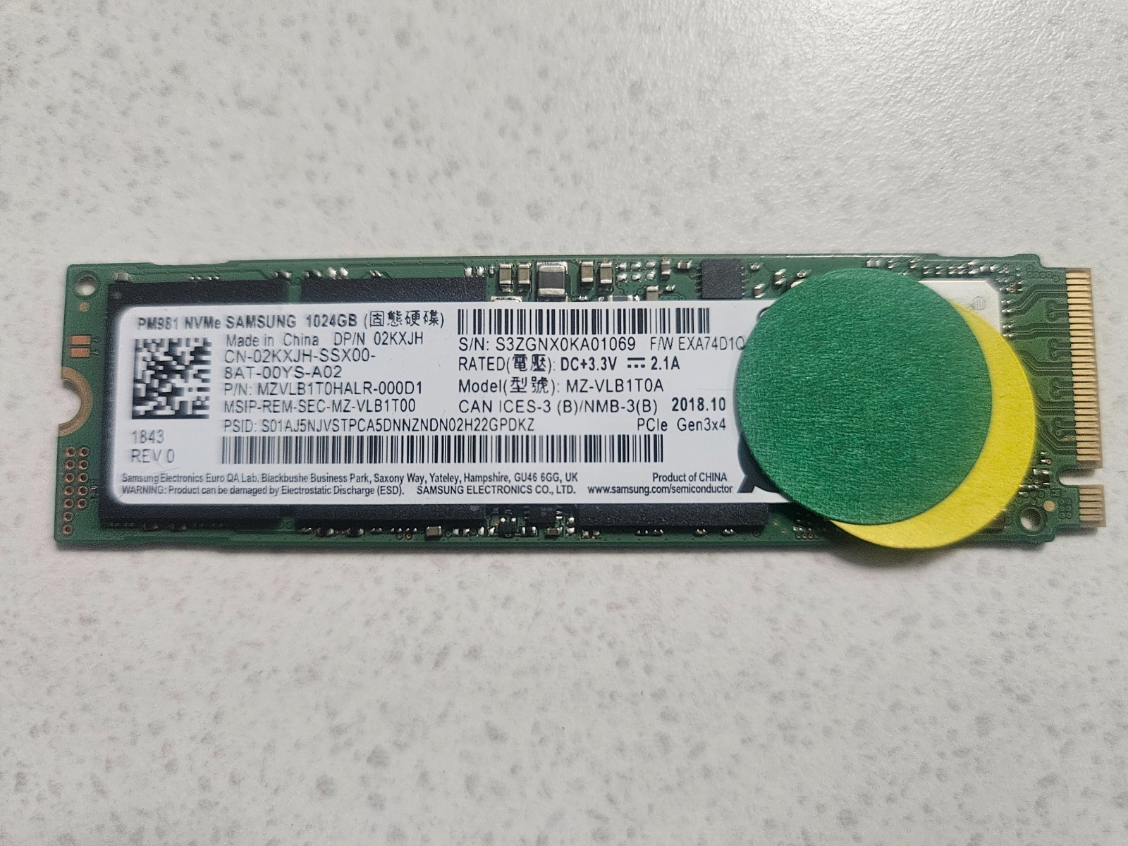 Samsung PM981 1TB NVMe M.2 2280 Memory RAM MZ-VLB1T0A