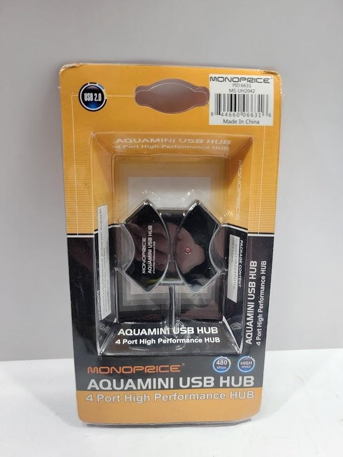 Monoprice Aquamini USB Hub 4-Port USB 2.0 High Speed 480Mbps PC Mac Adapter