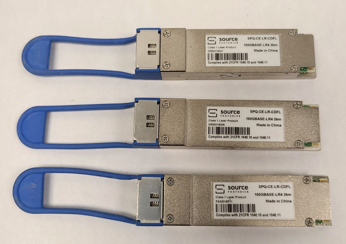 Lot of 3 Source Photonics SPQ-CE-LR-CDFL 100G QSFP28 LR4 2km SMF LC Transceiver