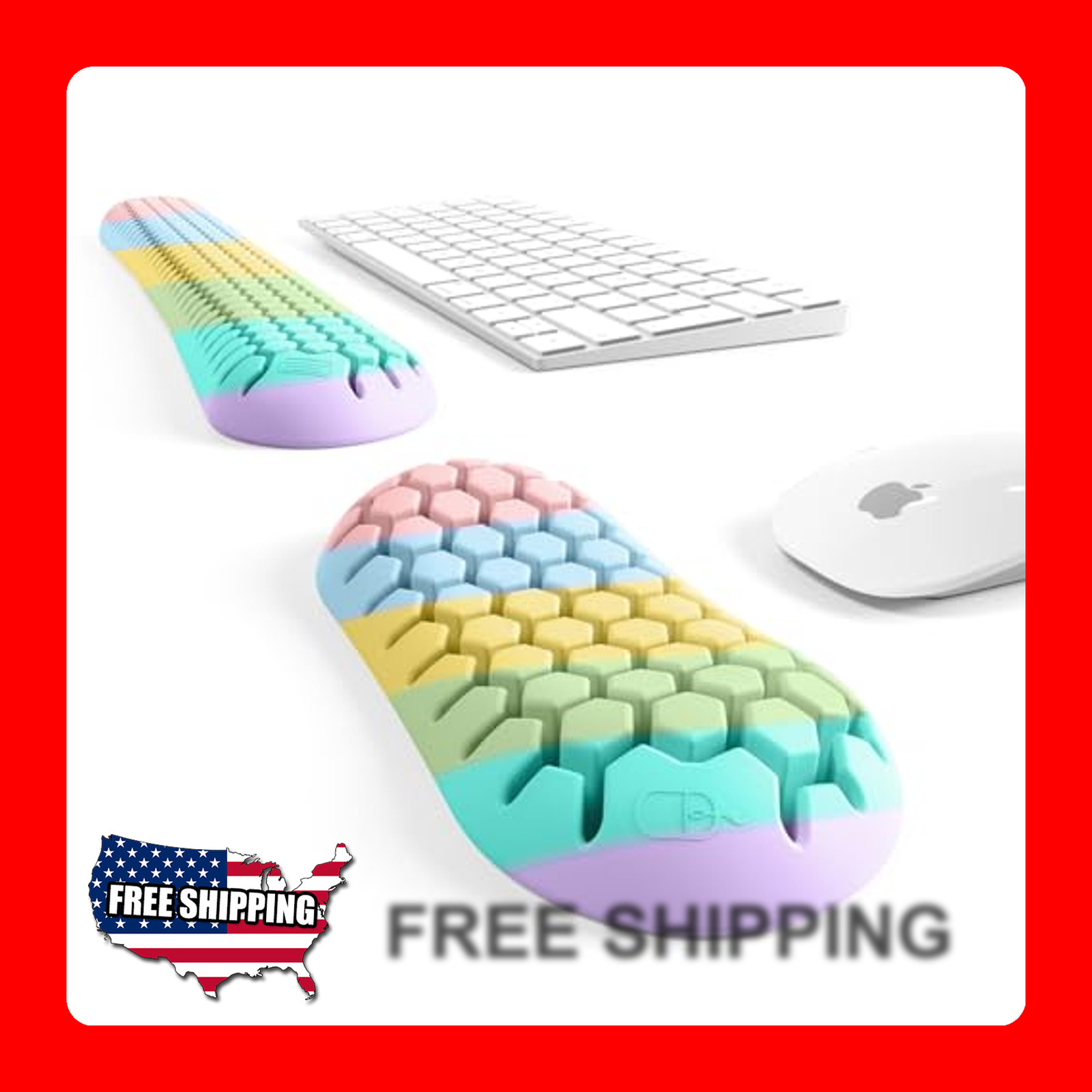 2 Pack Silicone Keyboard and Mouse Wrist Supports Ergonomic Honeycomb Design
