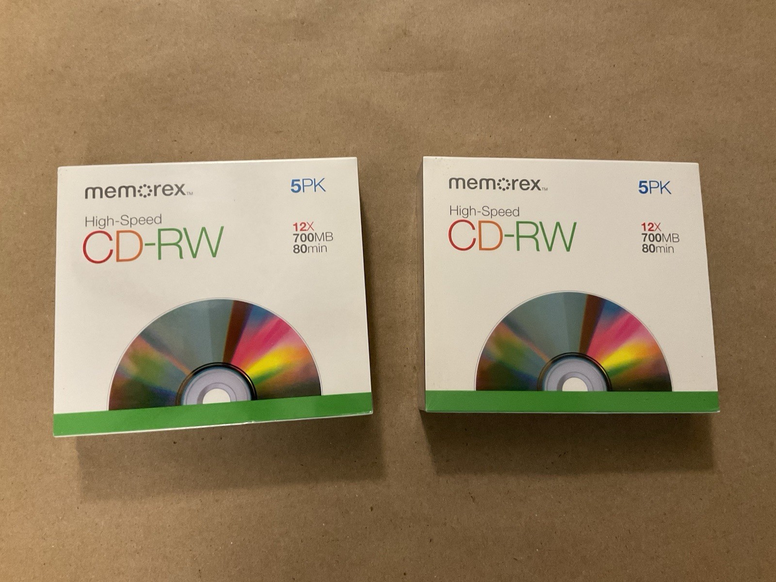New Sealed 2 - 5 Pack Memorex High Speed CD-RW 12X 700MB 80 Min Rewritable Discs