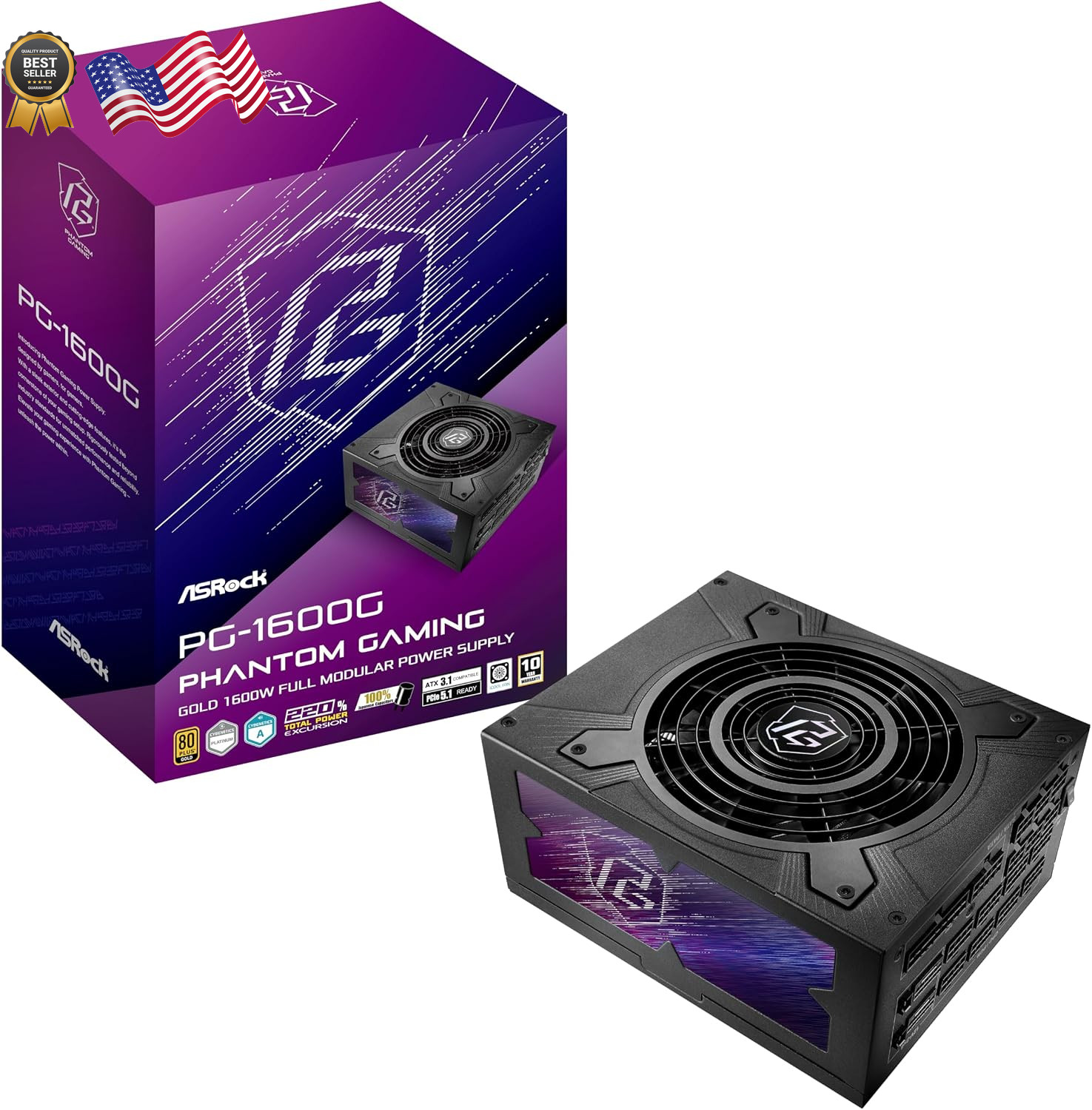 Power Supply PG 1600G ATX 3.1 1600W Pcle5.1 10 Years Warranty Fully Modular