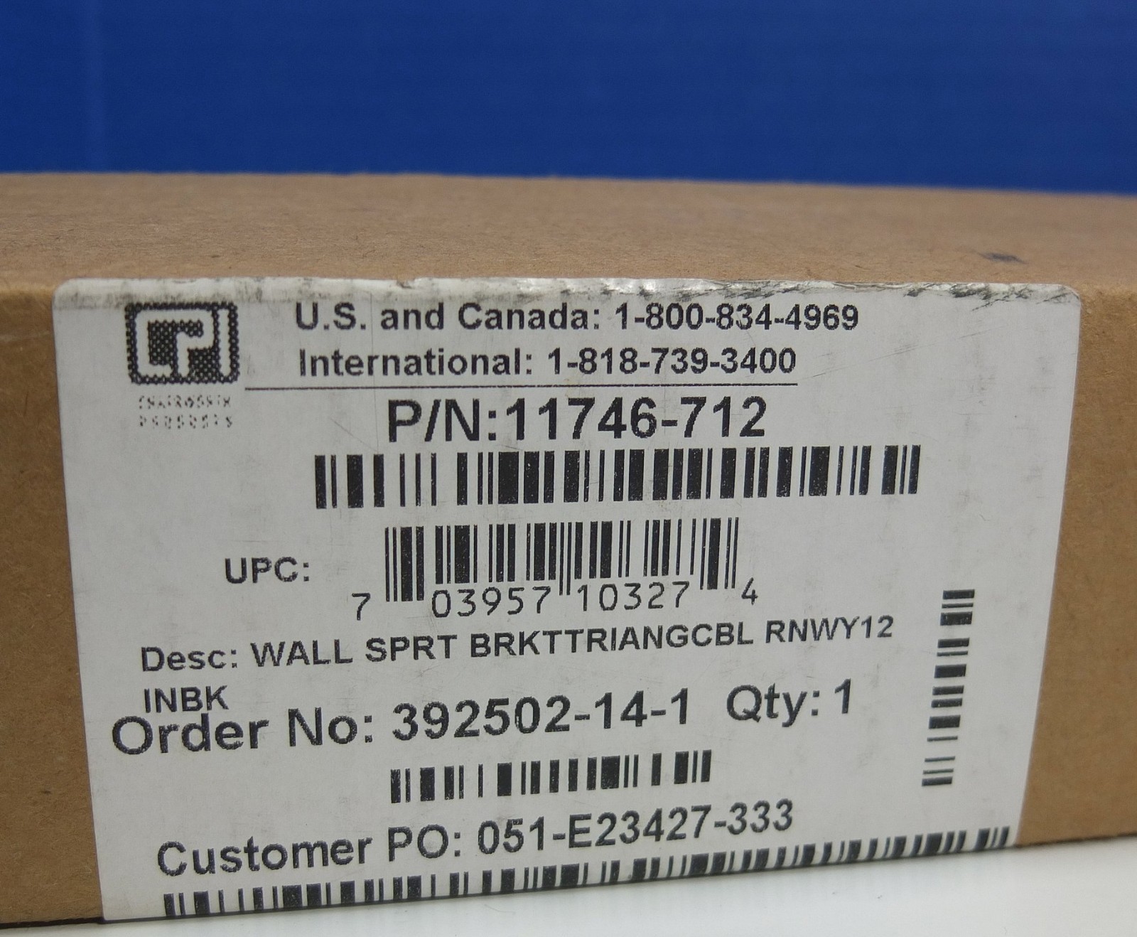 CPI Chatsworth 11746-712 Triangular Support Bracket For Cable Runway Steel 12" B