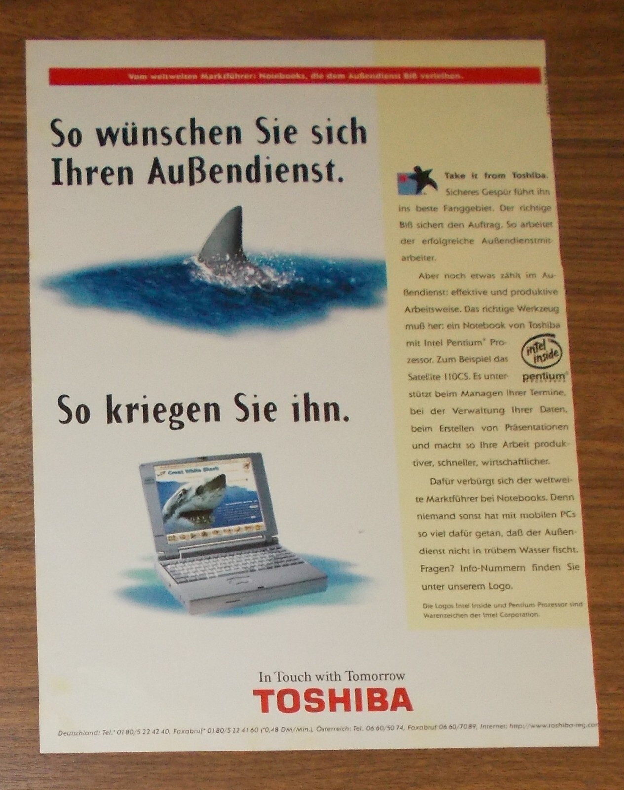 Rare Advertising TOSHIBA SATELLITE 110CS Laptop Portable Computer 1996