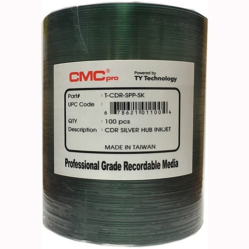 100 CMC Pro Taiyo Yuden (TCDR-SPP-SK) 52X CD-R Silver Inkjet Hub Printable Media