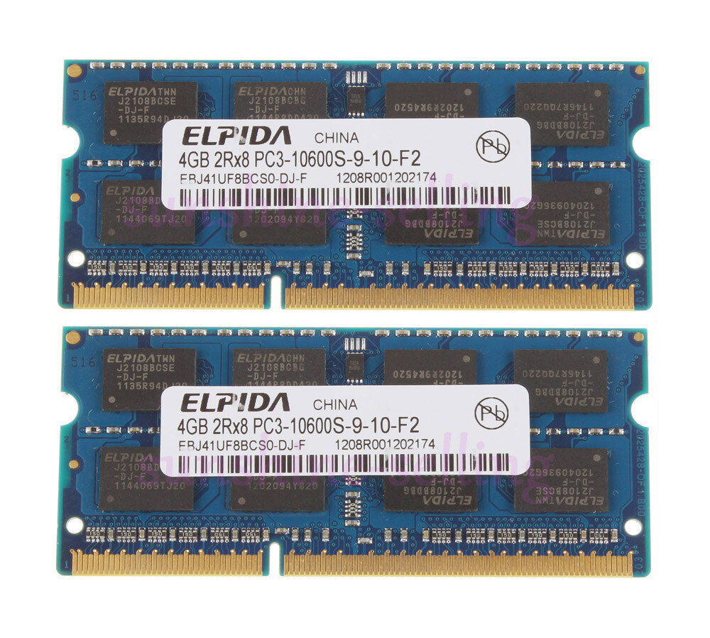8GB 2X 4GB Elpida 4G Laptop Kits 2Rx8 PC3-10600 DDR3 1333Mhz Memory RAM CL9 #N