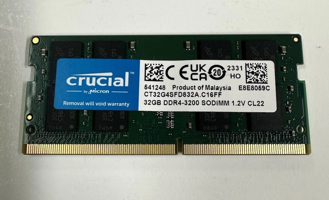 Crucial 32GB (1x32GB) DDR4 3200Mhz SODIMM RAM Laptop Memory CT32G4SFD832A