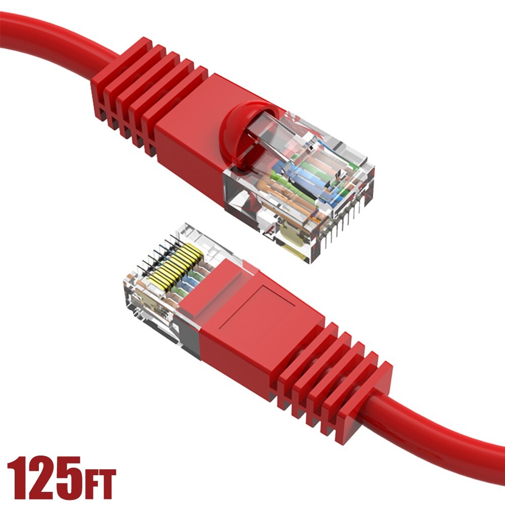 125FT Cat5e RJ45 Ethernet LAN Network Patch Cable UTP Copper Wire Gold 24AWG Red