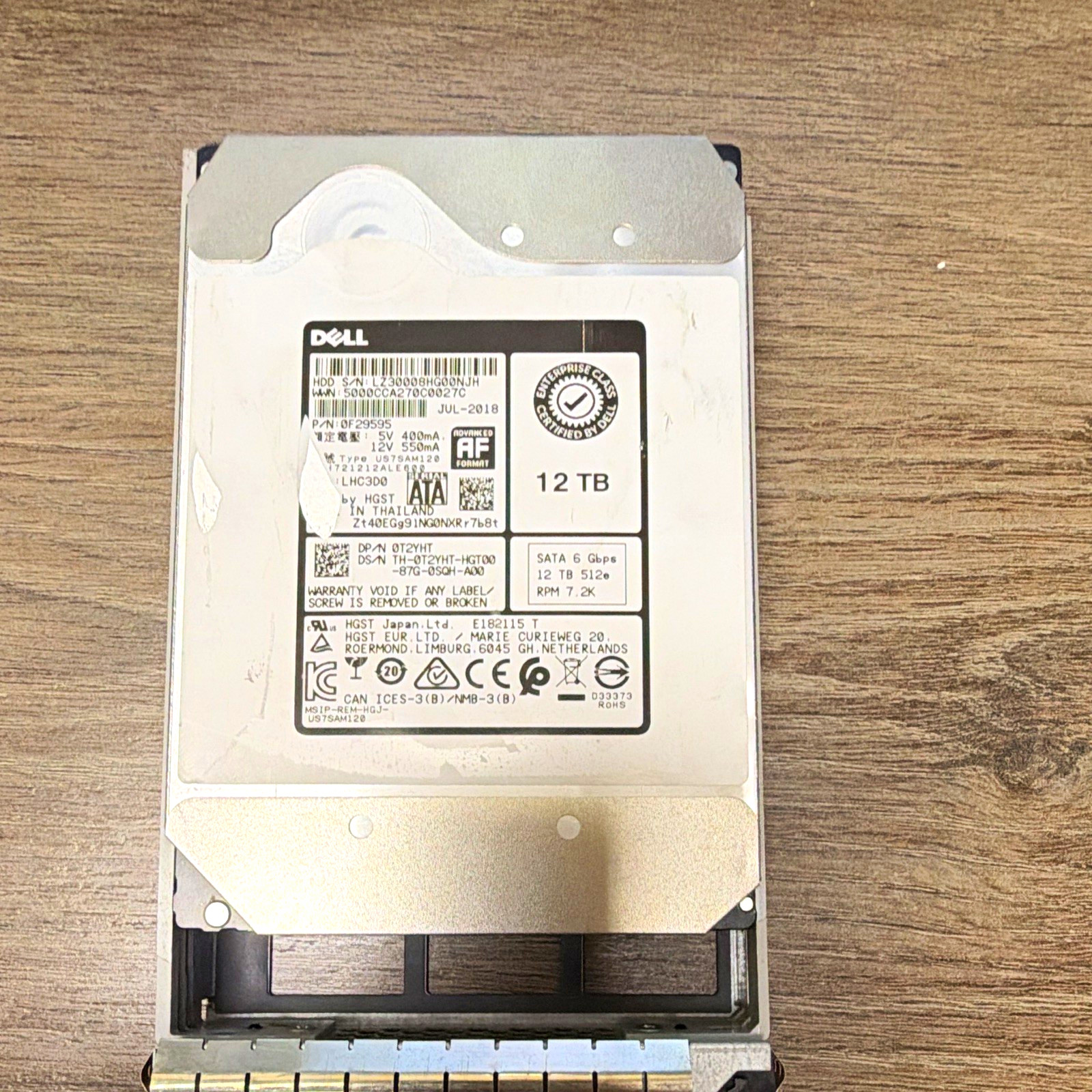 Dell Ultrastar HUS726T6TALE6L4 0T2Y2TH 12TB SATA III 3.5" 7200RPM 256MB W/ CADDY