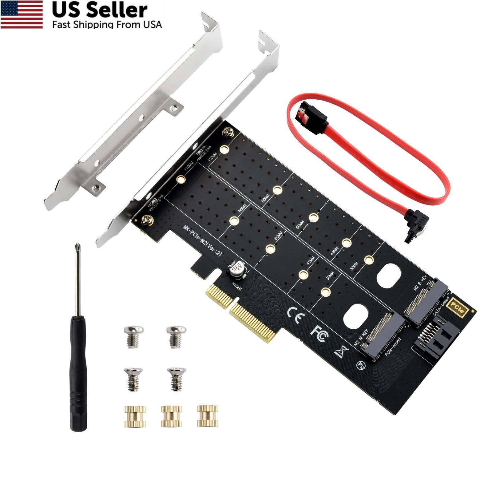 ELUTENG Dual M.2 PCIE Adapter NVME/NGFF to NVME/SATA, NVMe NGFF PCIe