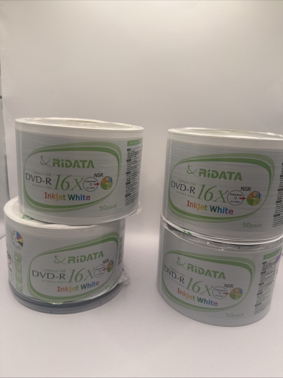 200 Pack Ridata DVD-R 16X 4.7GB White Inkjet Hub Printable Blank Recordable Disc