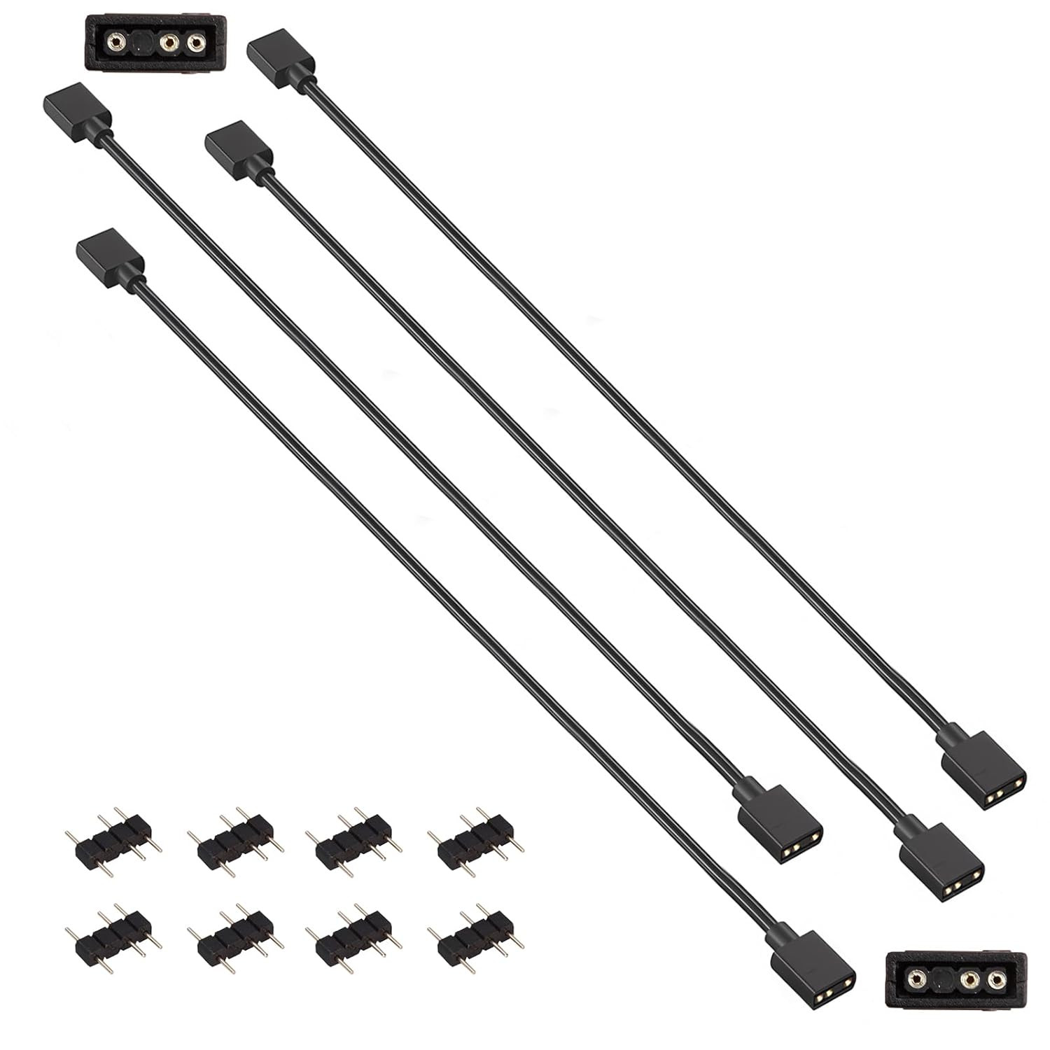4 Pack 3Pin 5V ARGB Extension Cable Set with 8 Male Connectors 1-To-1 Addressab