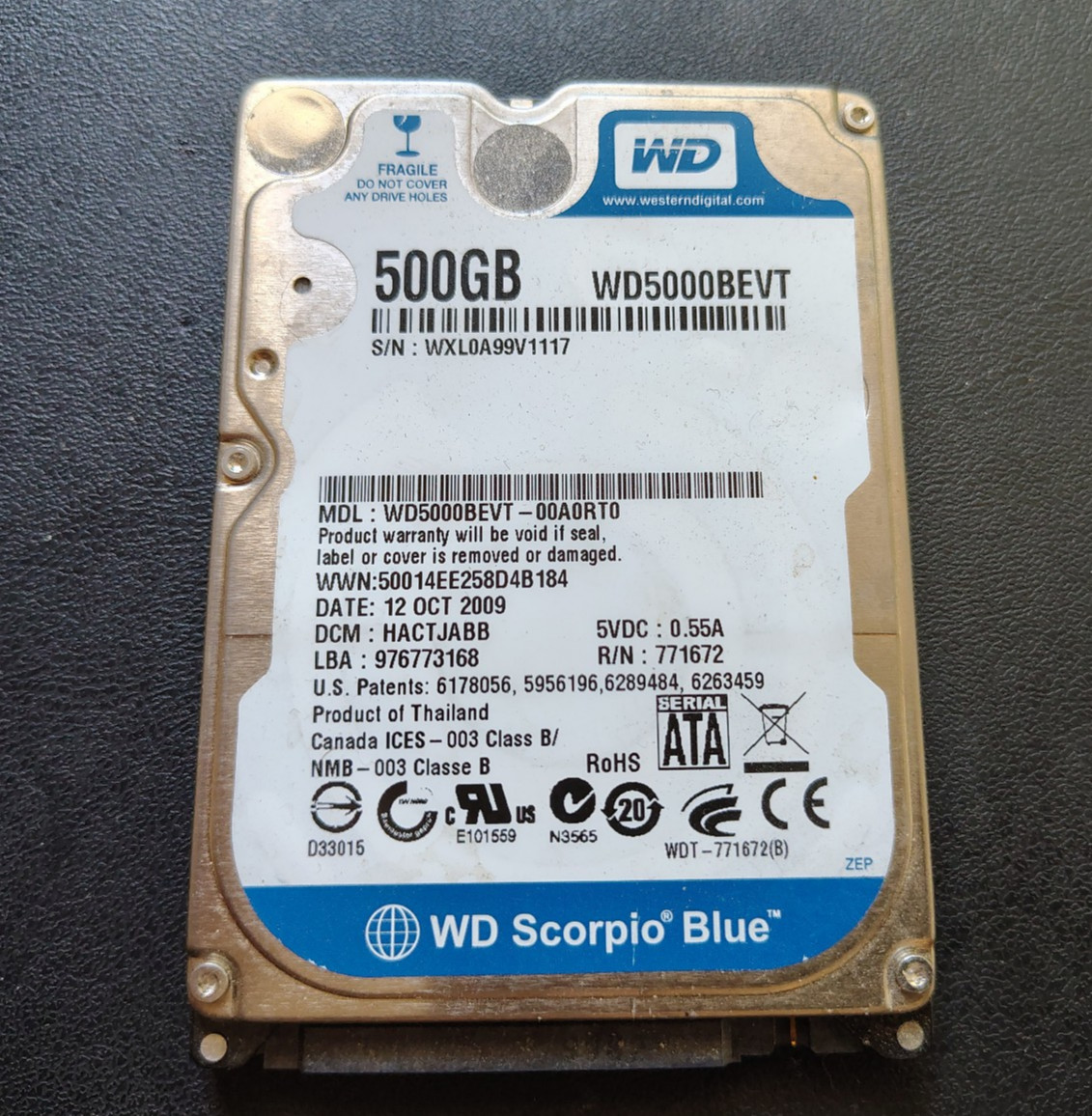 Western Digital WD5000BEVT 500GB 2.5" SATA WD Scorpio Blue Laptop HDD WORKING