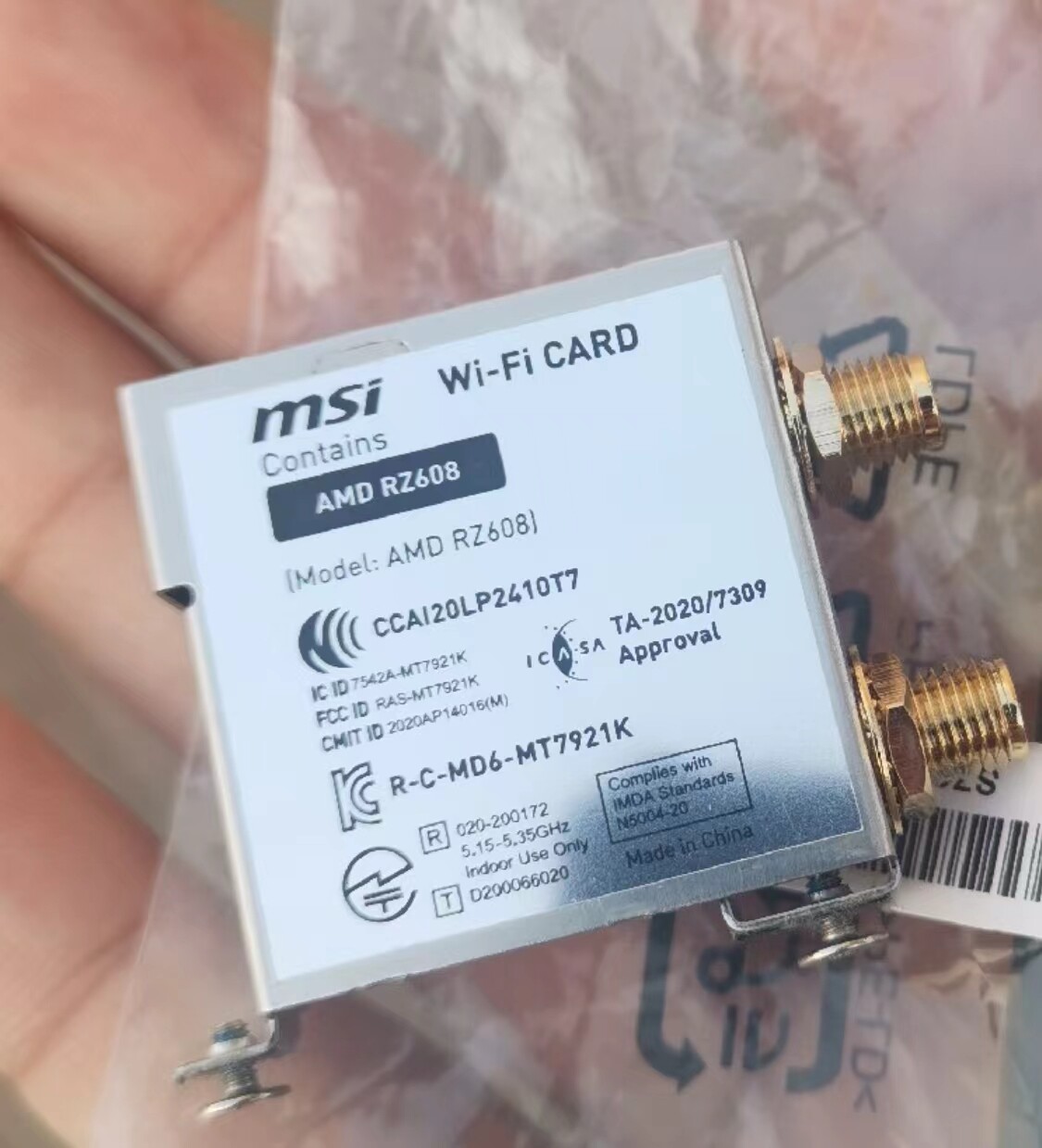 MSI AMD RZ608 /RZ616 WI-FI 6E GO Wireless 2x2 WIFI Module Bluetooth Card