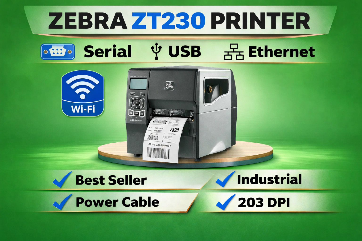 Wi-Fi *ZASP* Zebra ZT230 203dpi Label Printer ZT23042-T01A00FZ Barcode