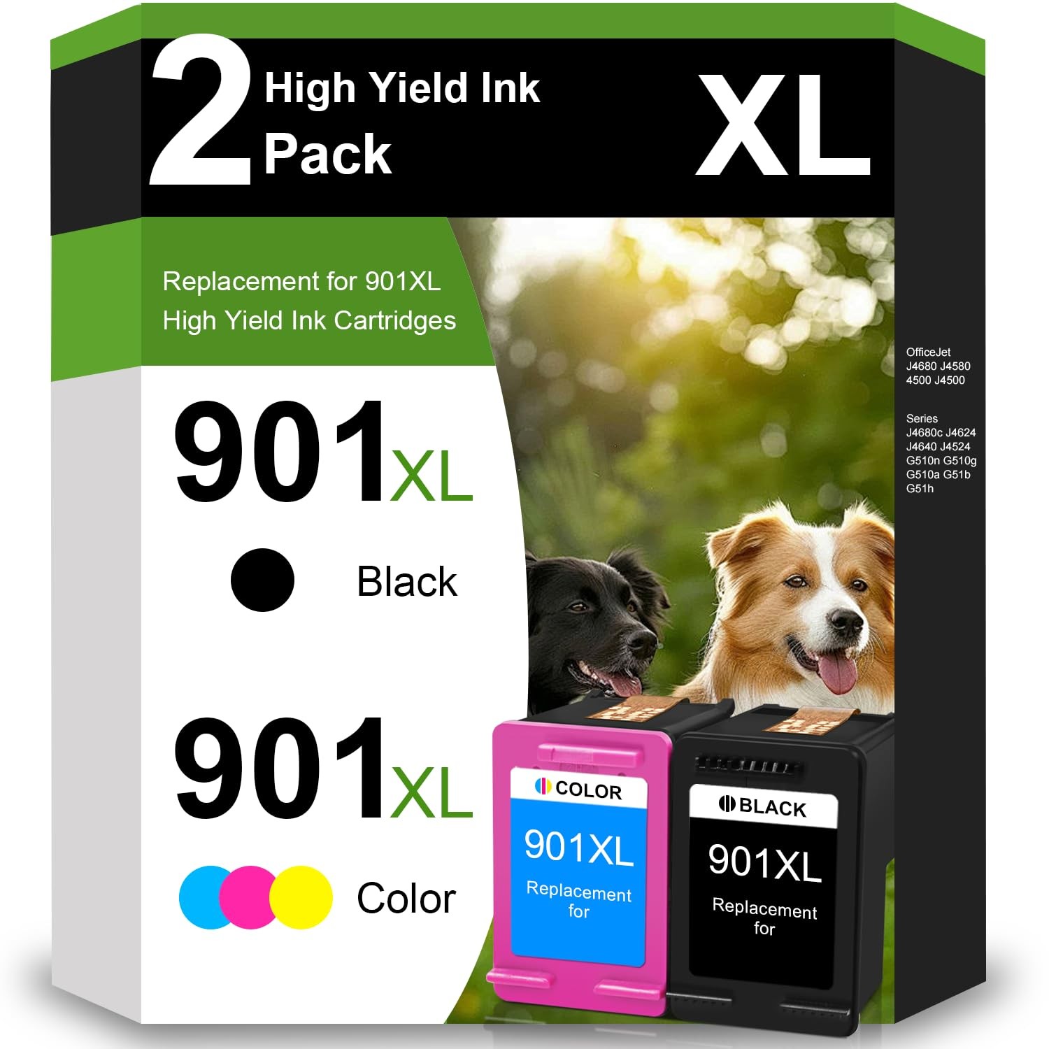 901XL Ink Cartridges for HP Officejet 4500 J4580 J4680 (1 Black, 1 Tri-Color)