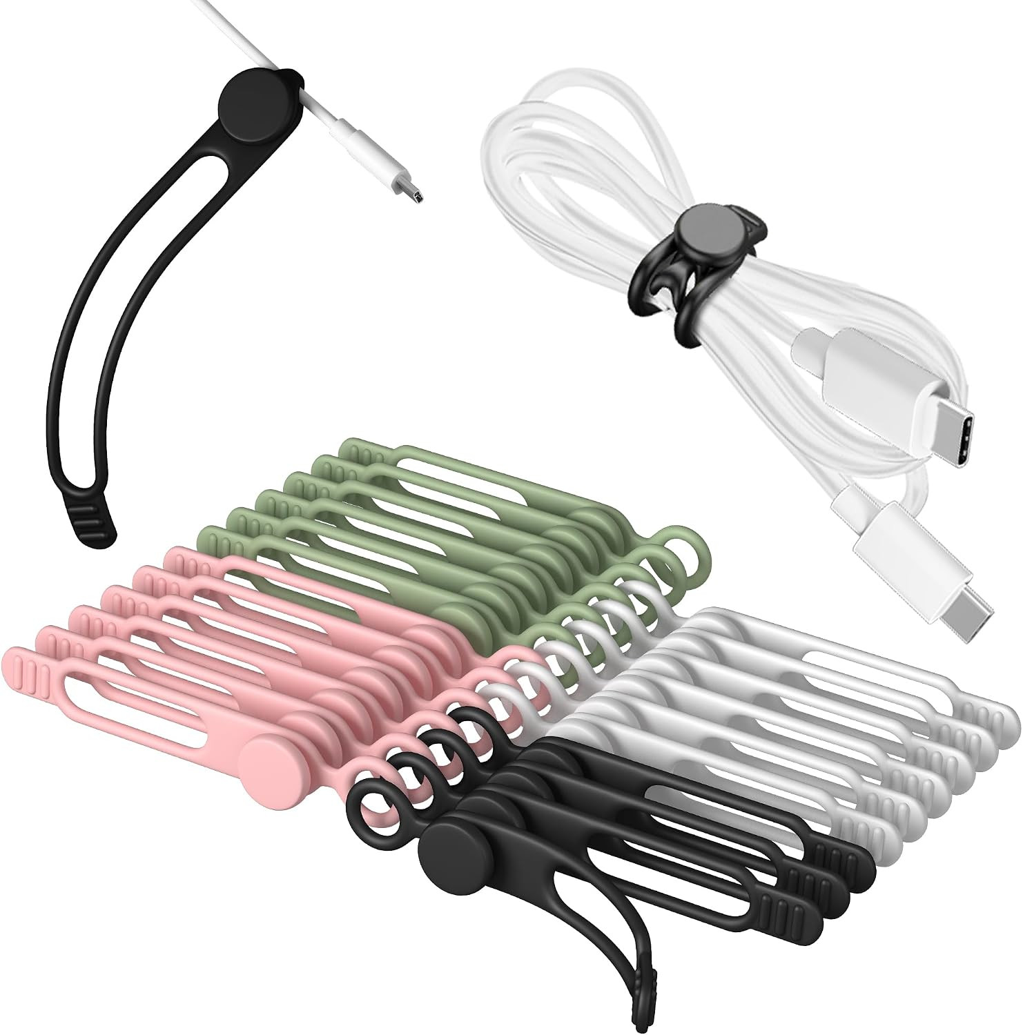 24Pcs Silicone Cable Ties - Reusable & Washable with Locking Buckles