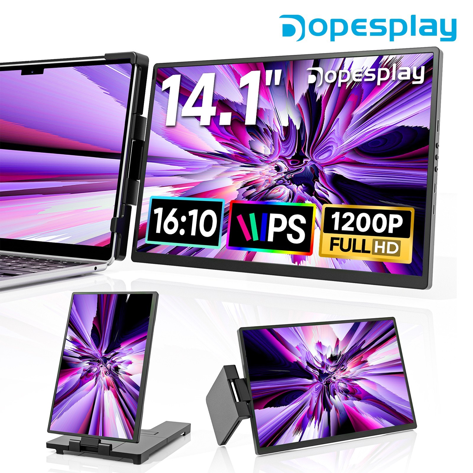 USED Grade-A 14.1'' Dopesplay Portable Monitor Screen Extender 1200P for 14-17"