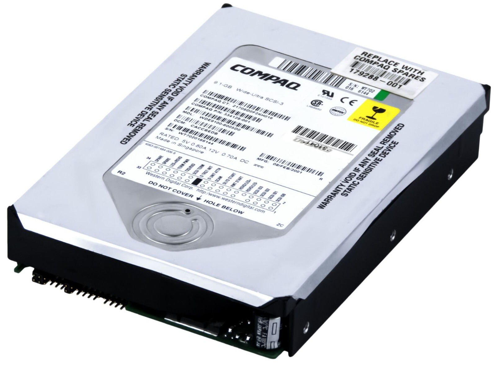 HARD DRIVE COMPAQ 334128-001 WDE9100-6005D0 9.1GB 7.2K SCSI ULTRA2 3.5''